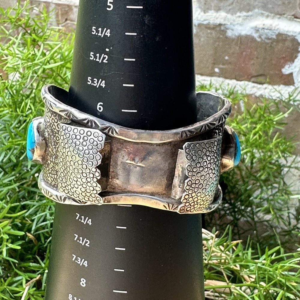 Hopi Watch Bracelet Size 7 Bisbee‎ Turquoise Lizard Signed CL Sterling 95.4g USA - Picture 12 of 13